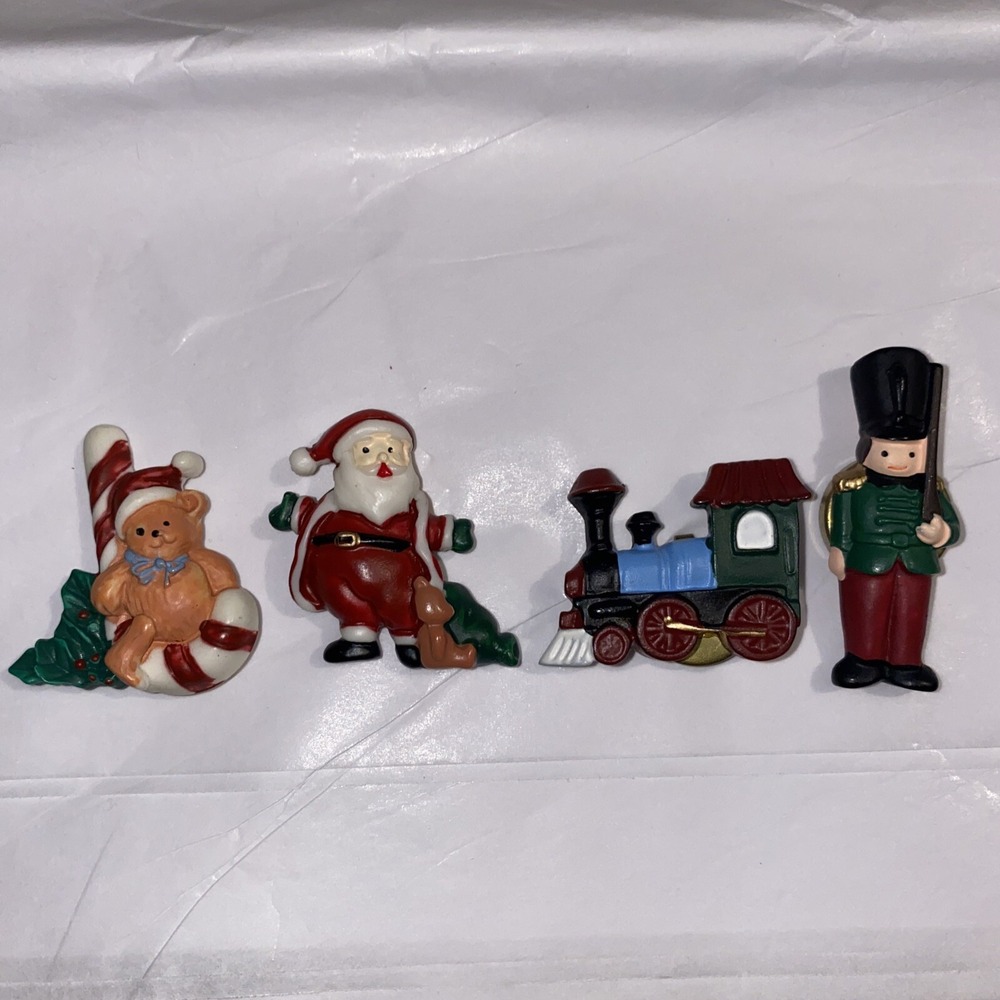 Vintage Button Covers Christmas Santa Train Nutcracker Snap Ons 4x